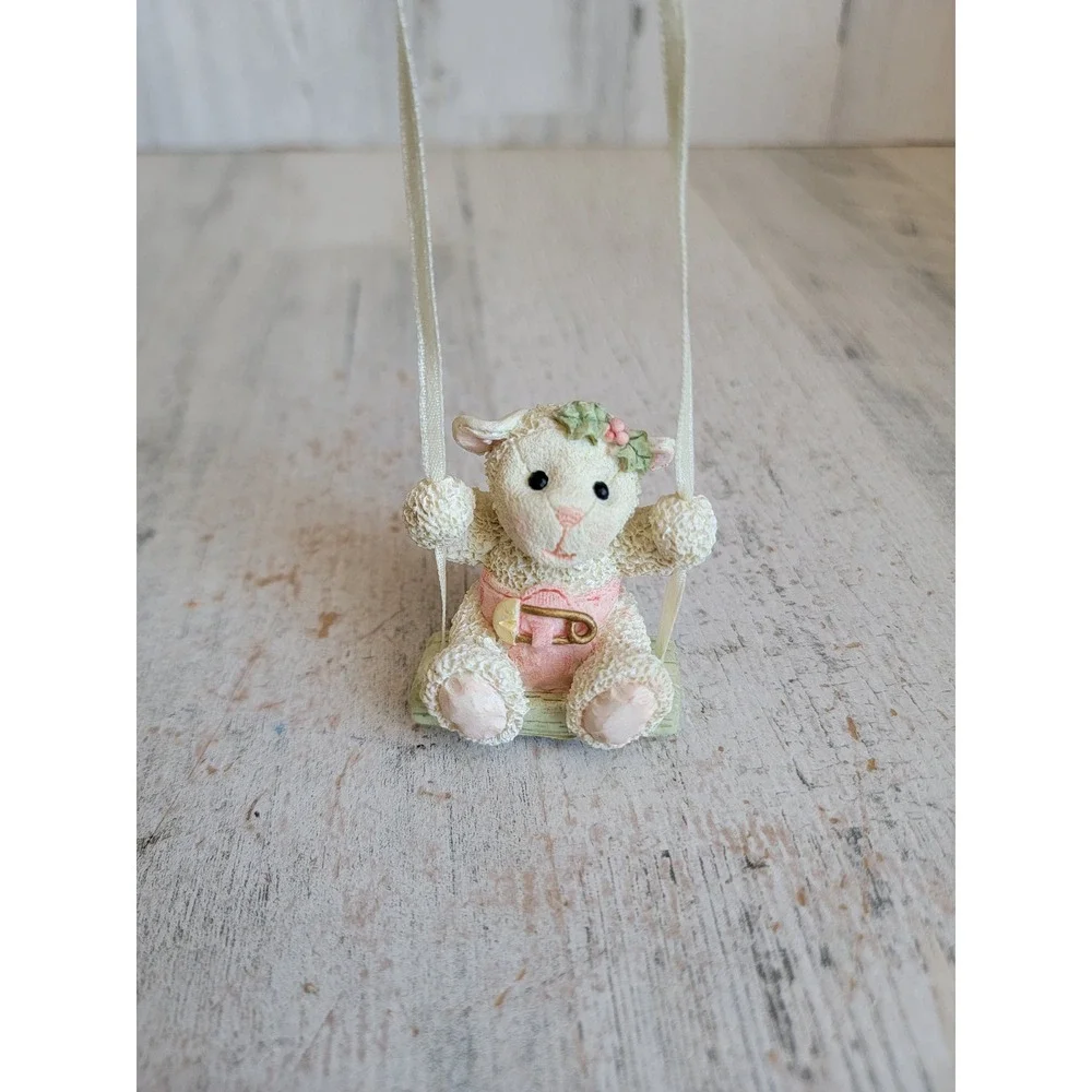 Vintage baby's first Christmas sheep swing unique ornament Xmas girl home